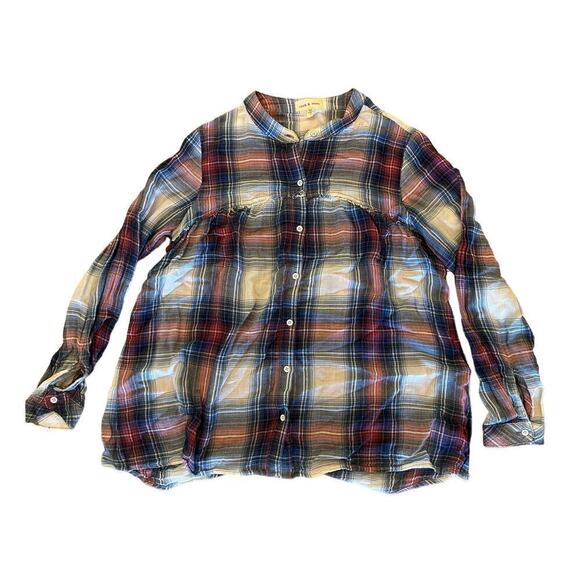 Anthropologie Cloth & Stone Plaid flannel button down top. Size Small - Picture 1 of 7